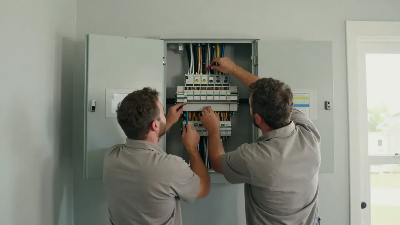 Electrical Panel Upgrade in Woodstock, Georgia: two team members working together on a Electrical Panel Upgrade job
